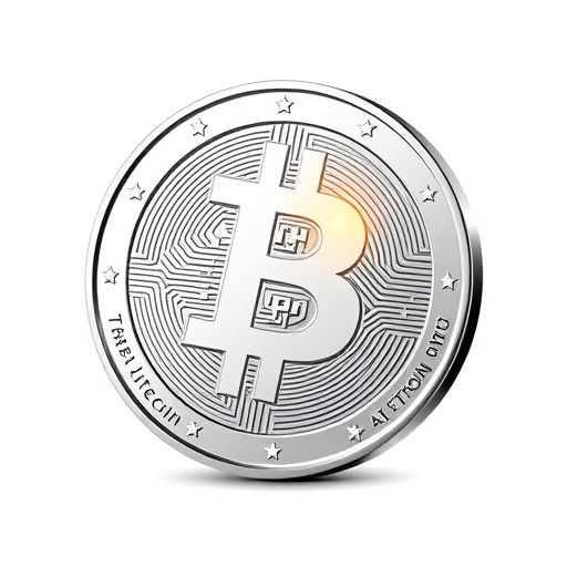 A charming illustration of a silver coin symbolizing Litecoin as digital silver to Bitcoin's gold, highlighting its role in fast and affordable cryptocurrency payments.
