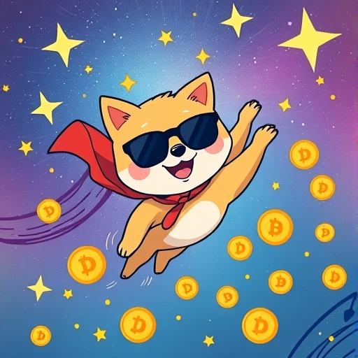 Cheerful Shiba Inu dog wearing sunglasses representing Dogecoin meme coin cryptocurrency in a playful style