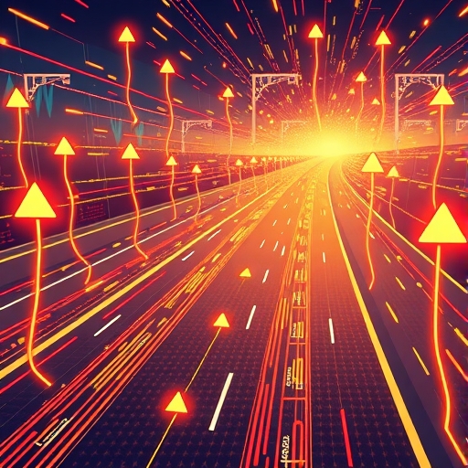 Dynamic digital highway illustration of Kaia blockchain with swift glowing transaction data streams and user icons