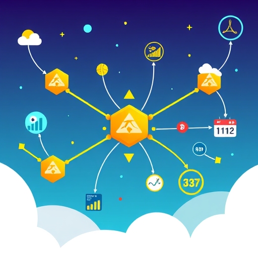 Vibrant illustration of Chainlink blockchain network bridging to real-world data like weather and stock prices for secure smart contract integration