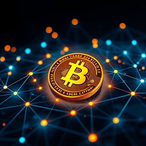 An artistic illustration of BNB coin glowing at the center surrounded by interconnected digital networks representing the BNB Chain ecosystem with soft blue and gold ambient lighting