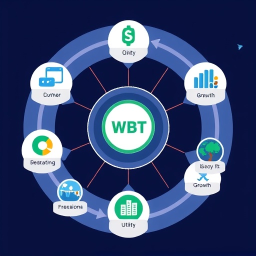 An illustrated depiction of the WhiteBIT exchange ecosystem with the WBT token at its center symbolizing utility and growth