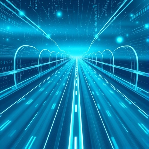 Futuristic highway illustration representing Sui blockchain's parallel transaction processing for high-speed scalability