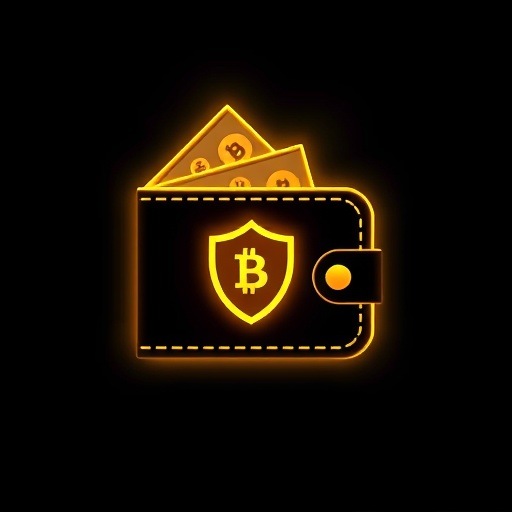 Stylized glowing digital wallet with privacy shield for Monero XMR cryptocurrency financial security