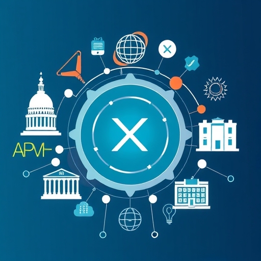an abstract illustration symbolizing financial innovation with XRP at the center surrounded by institutional and technological elements