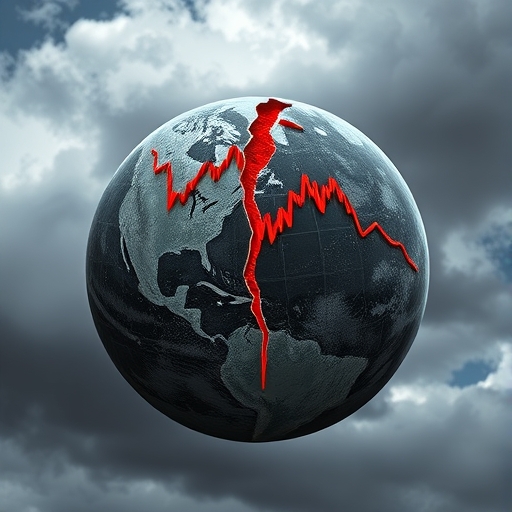 Cracked globe illustration depicting Solana SOL price crash amid broader cryptocurrency market pressures and economic downturns