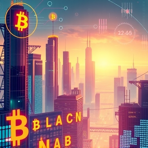 futuristic digital cityscape illustration with glowing cryptocurrency symbols and abstract AI interfaces for 2026 crypto trading apps