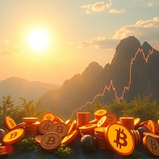 Vibrant crypto market scene illustrating short-term trading opportunities with glowing coins and trending charts