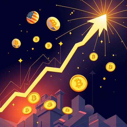 Stylized cryptocurrency chart with upward trend and political symbols illustrating TRUMP coin price volatility