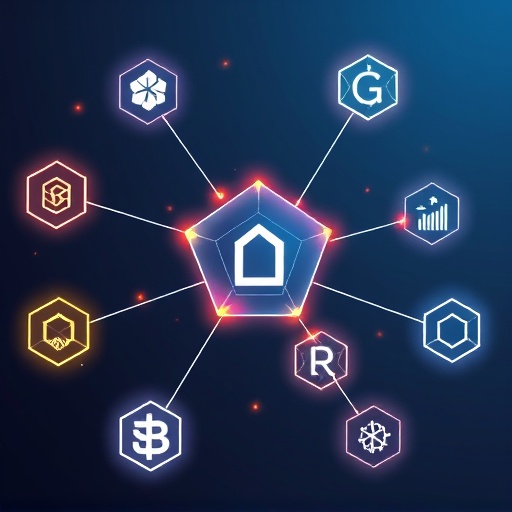 Stylized illustration of interconnected blockchains with glowing pathways showcasing Aave cross-chain portals and multi-chain deployment