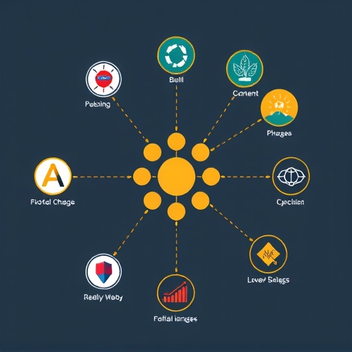 Stylized diagram of Polkadot Relay Chain as central hub with branching Parachains for scalable blockchain interoperability