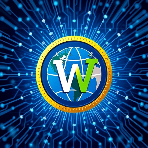 Stylized Worldcoin logo integrating AI neural networks for secure digital human identity verification against AI deception