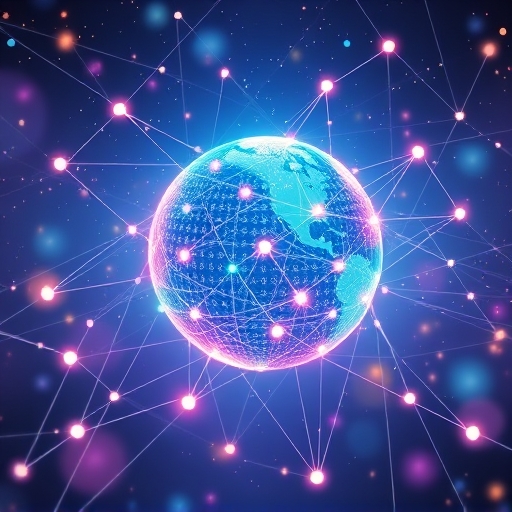 Whimsical illustration of Internet Computer ICP as a world computer decentralized network