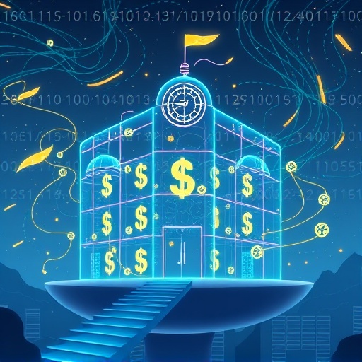 Whimsical illustration of a transparent financial infrastructure representing Aave decentralized lending protocol in DeFi