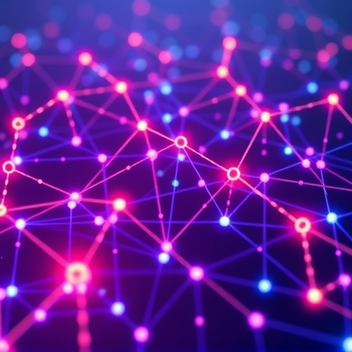 Abstract Polkadot blockchain network with interconnected nodes, vibrant data flow lines, and shared security features