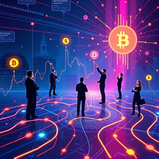 Abstract illustration of real-time market data flow and crypto sentiment connecting influential figures on a digital platform