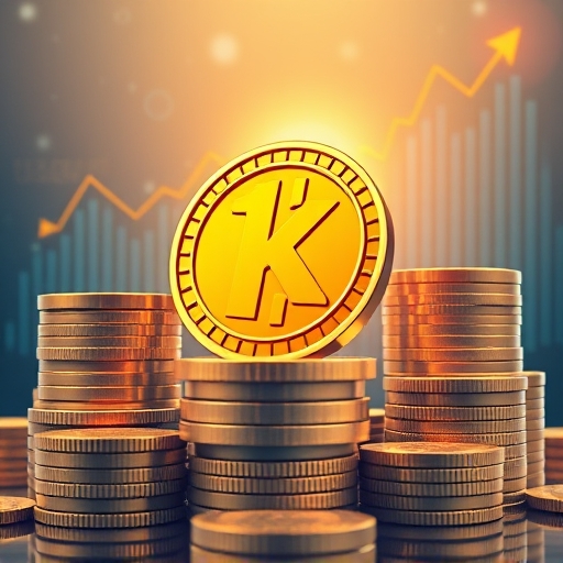 KuCoin Token (KCS) coin amid digital stacks symbolizing financial growth and passive income potential