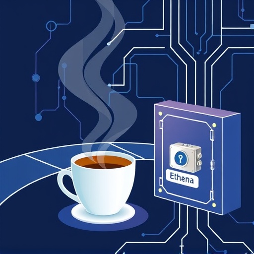 An illustration of a digital bridge connecting traditional finance to Ethena's secure synthetic dollar USDe protocol