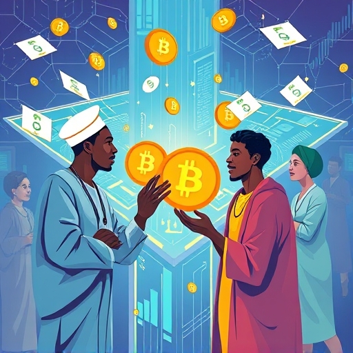 Dynamic illustration depicting a diverse group of Nigerians exchanging Bitcoin for Naira seamlessly through secure digital platforms for selling Bitcoin in Nigeria