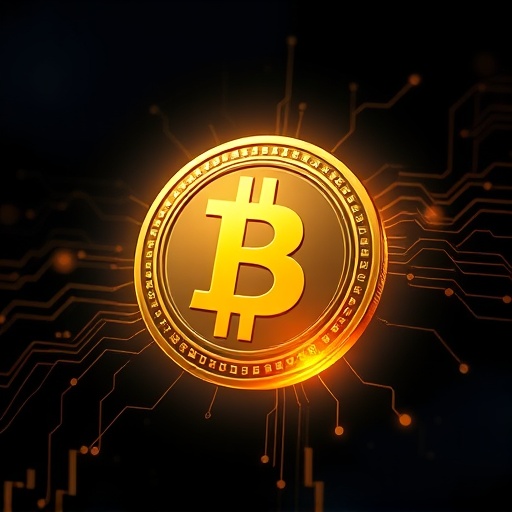 Golden dollar coin with digital blockchain overlay illustrating World Liberty Financial USD1 stablecoin technology