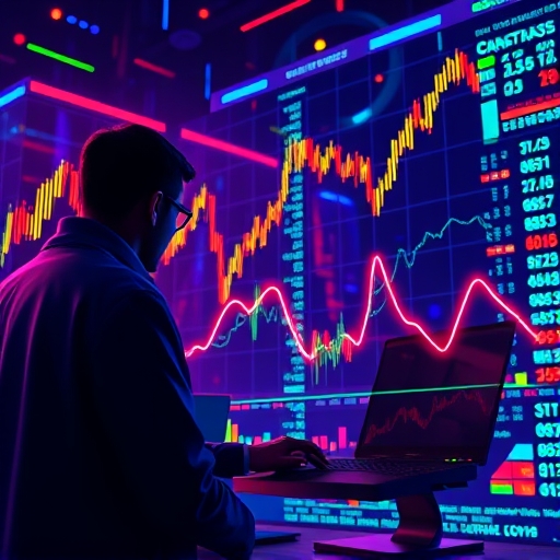 Illustration of a trader deeply analyzing glowing cryptocurrency charts and TradingView indicators in preparation for the 2026 bull run