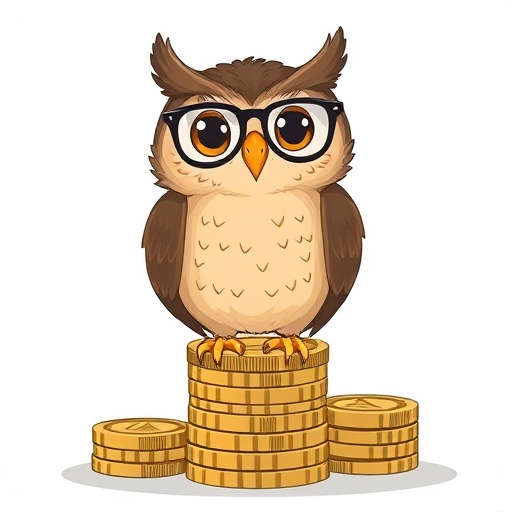 Wise owl on coin stack guiding users through World Liberty Financial USD1 stablecoin investment strategies