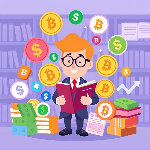 Vibrant illustration of digital currencies managed through a user-friendly crypto exchange interface with ledger entries