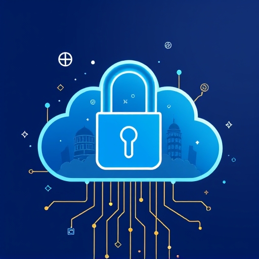 Illustration of a digital lock seamlessly merging traditional banking security with decentralized Web5 web technology