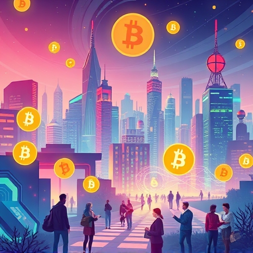 Futuristic cityscape illustration with glowing crypto symbols representing long-term investment strategies in Bitcoin Ethereum Solana AI and RWA for 2026