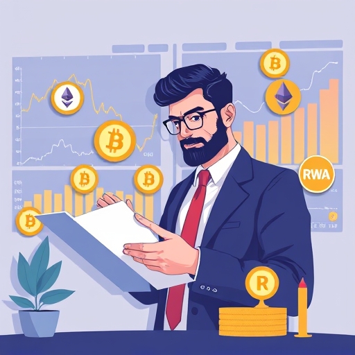 Portfolio manager illustration analyzing cryptocurrency charts for Bitcoin Ethereum Solana Layer 2 AI and RWA to determine which crypto to buy today for long term