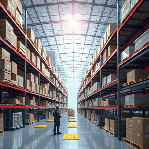 Split-view comparison of traditional chaotic supply chain versus AI-optimized efficient logistics with robots and real-time data