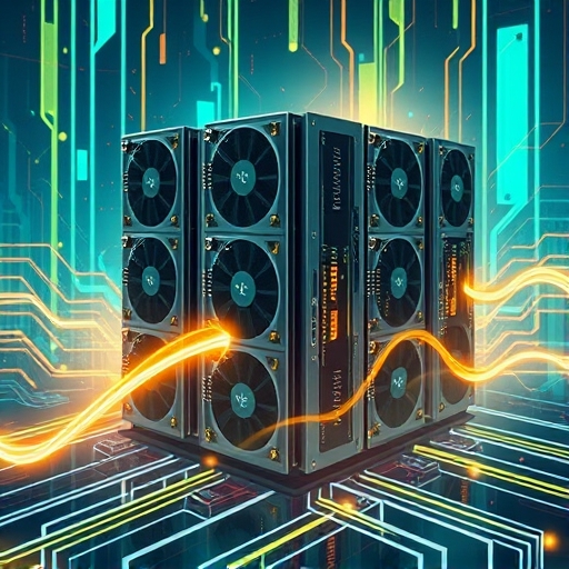 Stylized illustration of Render's blockchain-powered GPU supercomputer transforming isolated hardware into unified decentralized rendering power