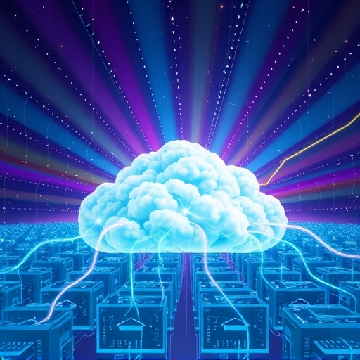 Vibrant illustration of Render Network's decentralized GPU cloud connecting global idle computing power for 3D rendering and AI tasks