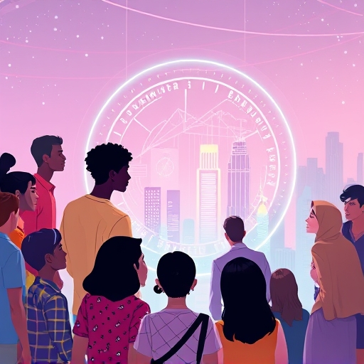 Vibrant illustration of diverse individuals gathered around a glowing holographic NFT artwork, highlighting top NFT podcasts for market insights and community discussions