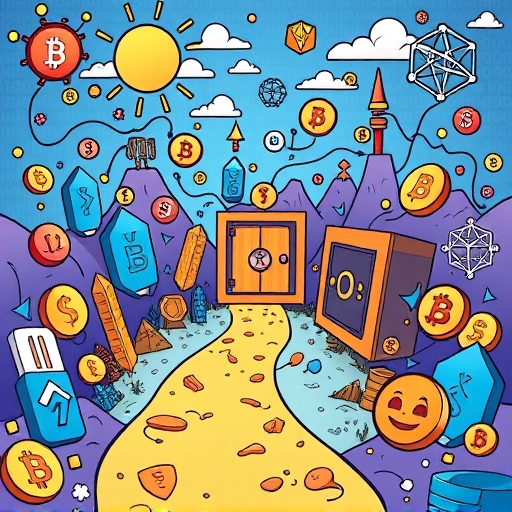 Digital landscape of best crypto apps 2026 with blockchain icons and secure path to vault