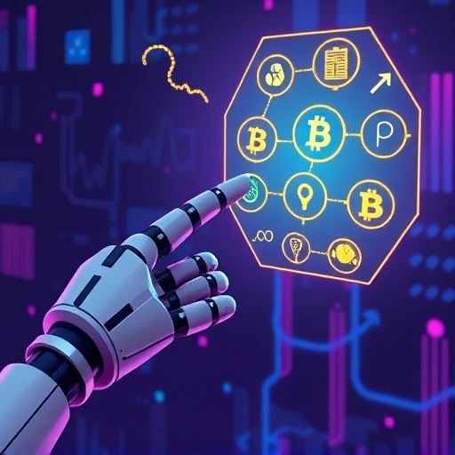 A helpful robot hand offering a map to a confused crypto user with network symbols and wallet icons, guiding wrong address recovery paths