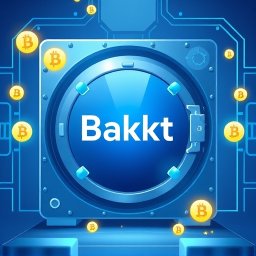 Secure digital vault illustration with Bakkt logo protecting Webull crypto assets for enhanced safety and compliance