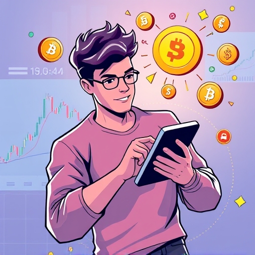 Energetic user seamlessly managing Webull crypto assets in integrated mobile app with stock charts and crypto icons