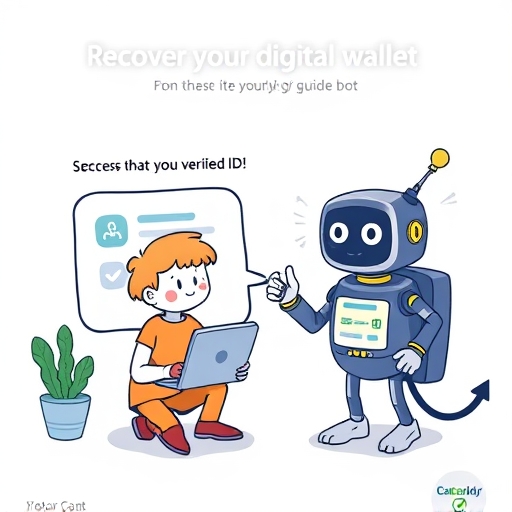 Charming illustration of Crypto.com account recovery using verified ID for secure crypto access