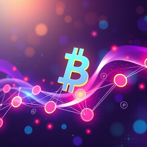Illustration of CRO token as a flowing digital currency in the Cronos ecosystem connecting payments and DeFi chains