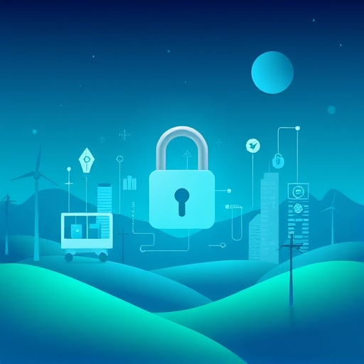 Serene digital landscape illustration with padlock securing crypto assets under US regulatory oversight