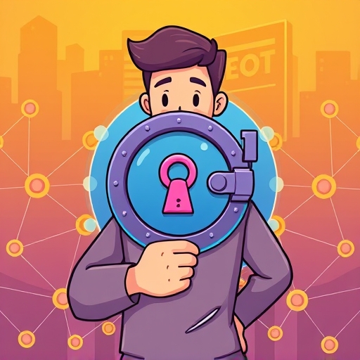 A charming illustration showing a person confidently holding a secure digital vault key against a backdrop of interconnected blockchains, symbolizing DeFi wallet safety and control