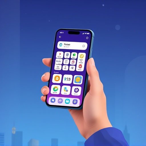 A digital illustration depicting a user's hand holding a smartphone displaying a decentralized finance app interface with various icons representing dApps and assets, illustrating DeFi wallet mechanics