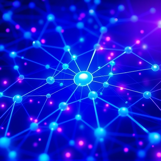 Abstract blockchain network of interconnected nodes representing decentralized technology and certification pathways