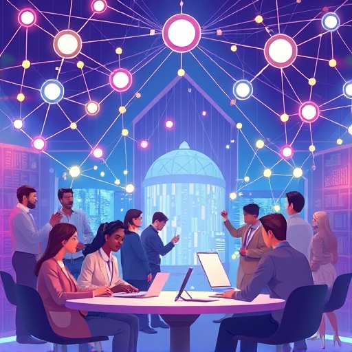 Vibrant illustration of diverse professionals collaborating in a futuristic Web3 job market hub with decentralized network nodes glowing in the background for 2026 blockchain careers
