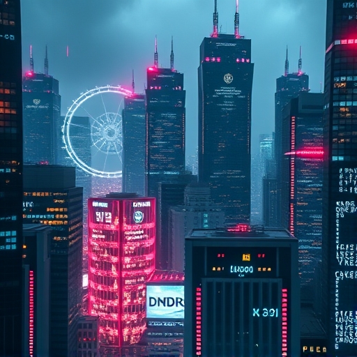 Digital cityscape illustrating Solana validator nodes overcrowded with data streams causing network congestion and instability