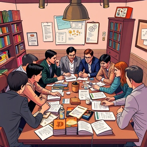 Diverse group discussing crypto books and charts illustration for blockchain technology learning and Ethereum development