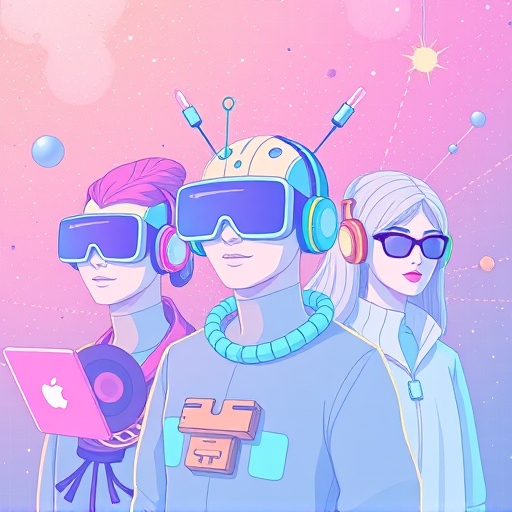 Illustration representing NFT digital identity and social status with unique avatars in a Web3 cosmic environment
